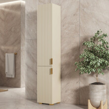 Livia Tall Bathroom Storage Cabinet 175cm - Cashmere Fluted Doors & Gold Handles