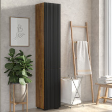 Livia Tall Bathroom Storage Cabinet 175cm - Dark Oak & Black Fluted Doors & Handles
