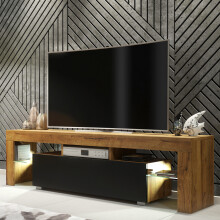 TV Unit Aria 160cm - Dark Oak & Black Matte Doors and LED Lights