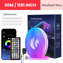 RGB joustava neonvalonauha, 30M, sovelluspohjainen ja kaukosäädettävä, musiikin synkronointi, vedenpitävä