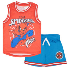 Marvel Spider-Man Jungen Basketball Trikot & Shorts Set, Spidey 2-teiliges Sport Outfit für Kinder (Größe 7, Rot/Blau)