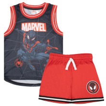 Marvel Spider-Man Jongens Basketbal Jersey & Shorts Set, Miles Morales 2-delig Sportoutfit voor Kinderen (Maat 8, Zwart/rood)