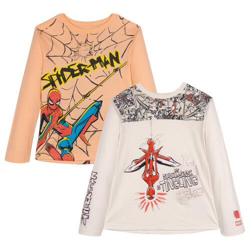 Marvel Marvel Spider-Man Magliette a Maniche Lunghe per Bambini 2 Pezzi Crema Beige/Pesca 6