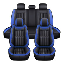 Autositzbezug-Set, 11-teilig, Blau, PU-Leder, universell für 5-Sitzer, wasserdicht