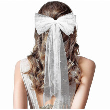 Bridal Hair Bow Veil Bachelorette Party Pearl Hair Clip Wedding Veil Bride Hair Accessories Bridesmaid Favors Large Hair Bow with Barrette Bachelorett
