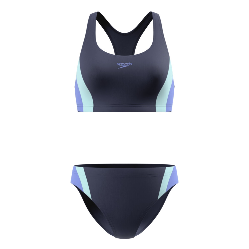 Speedo (12 Uk, Blue) Womens/Ladies Splice 2.0 Colour Block Two-Piece Swimsuit