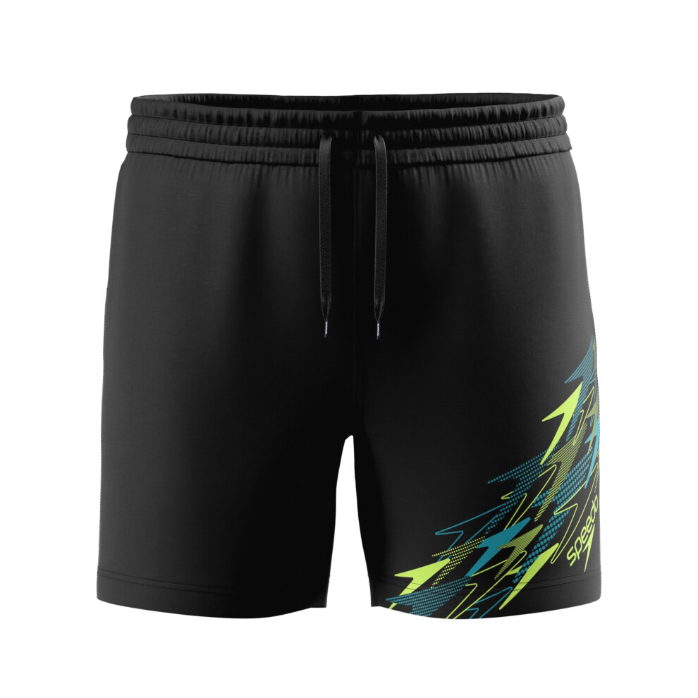 Speedo (M, Black/Green) Mens Medley Repeat Logo Swim Shorts