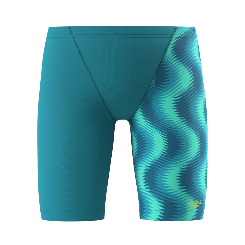 Speedo (10 Years, Turquoise) Boys Wave Pattern V-Cut Jammer Shorts