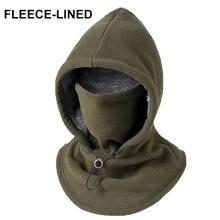 (green - Fleece Hood) Winter 3-in-1 Fleece Balaclava Hood, Warm Hat with Flannel Face Mask, Cold Weather Head Cover