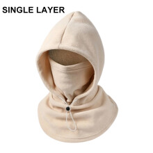 (beige - Single Hood) Winter 3-in-1 Fleece Balaclava Hood, Warm Hat with Flannel Face Mask, Cold Weather Head Cover