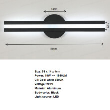 Moderni LED-seinälamppu, 24W, musta, alumiininen, sisätilojen valaistus