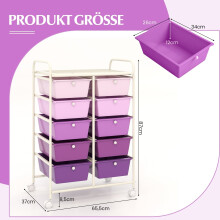 Purple Rolling Cart with 10 Stackable Drawers, Metal Frame