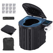 Portabele toilet, opvouwbaar, ABS kunststof, zwart, met deksel voor camping en buiten