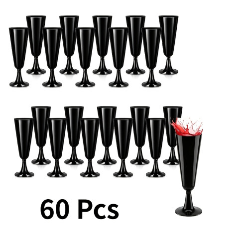 (60 PCS) Black Reusable Plastic Cocktail Champagne Cups 160ml 5.5oz Stackable Easy Clean Assemble Drink Cups for Pudding Cake