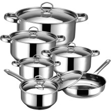 Hunnycook Stainless Steel Pot and Pan Set - 12Pcs Induction Hob Pots and Pans Sets, Includes 5 Pots and Saucepan with Lid, Frying Pan, Nonstick & Fixe