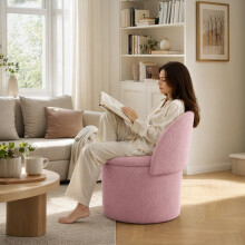 BLOOM BLENDS Teddy Boucle Tub Chair With Hidden Storage, Round Vanity Seat With Curved Back and Lift-Off Lid, Wooden Frame, 150kg, 59 x 59 x 63cm (Ted