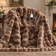 HOMLYNS Electric Heated Throw Blanket, Brown Tie-Dye Faux Fur, 130 x 180 cm
