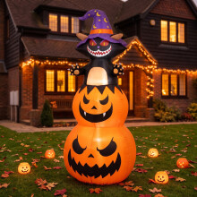 8ft Halloween Inflatable Outdoor,Black Cat Light Up Pumpkin Decoration 2.4m