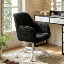 KRAMZMING Teddy Fleece Desk Chair 150KG Capacity Swivel Office Chair, Black