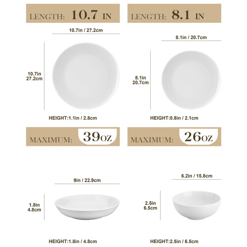 MALACASA Dinner Sets, 24-Piece Dinnerware Set Service for 6, Series Amelia 1