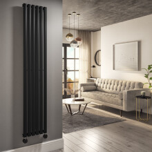 Midnight Black Electric Vertical Smart Radiator 2kW - H1800xW354mm Bathroom Safe