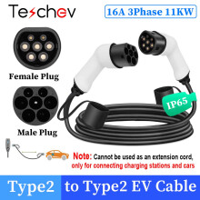 Teschev oplaadkabel voor elektrische auto, Type 2 naar Type 2, 11KW, 3 meter lang, IP65