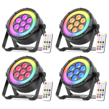 Yiflamefly 4er-Set Par-Scheinwerfer, 7-RGBW-LEDs mit 48-SMD-RGB-Ringstreifen, DMX-Bühnenbeleuchtung für Nachtclub und Party