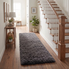 (80cm x 300cm (2 ft 6 in x 10 ft)- Extra Large Runner Rug, Grey) Anti Slip Shaggy Rug For Living Room Runner Carpet