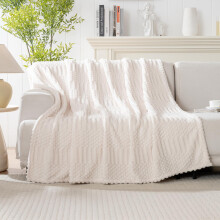 Lussena Beige Throw Blanket - Soft & Fluffy Fleece, Cute & Aesthetic, Perfect for Sofa, Couch, Chair, Bed, Living Room & Bedroom, All-Season Use, Plus