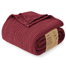 Love's cabin 100% Cotton Muslin Blanket California King, Wine Red