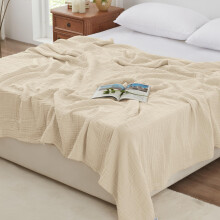 Love's cabin 100% Cotton Muslin Blanket Queen Size for Bed, Beige
