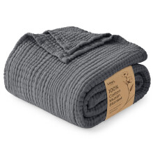 Love's cabin 100% Cotton Muslin Blanket Large Throw for Couch, Dark Grey