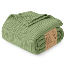 Love's cabin 100% Cotton Muslin Blanket Throw for Couch, Sage Green