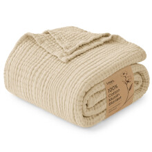 Love's cabin 100% Cotton Muslin Blanket King Size for Bed, Khaki