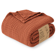Love's cabin 100% Cotton Muslin Blanket Throw for Couch, Orange