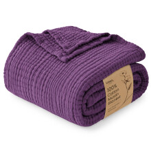 Love's cabin 100% Cotton Muslin Blanket Twin Size for Bed, Plum
