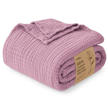 Love's cabin 100% Cotton Muslin Blanket Twin Size for Bed, Dusty Pink