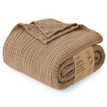 Love's cabin 100% Cotton Muslin Blanket King Size for Bed, Light Brown