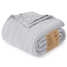 Love's cabin 100% Cotton Muslin Blanket California King, Light Grey