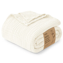 Love's cabin 100% Cotton Muslin Blanket Twin Size for Bed, Ivory