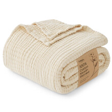 Love's cabin 100% Cotton Muslin Blanket California King, Beige