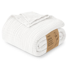 Love's cabin 100% Cotton Muslin Blanket California King, White