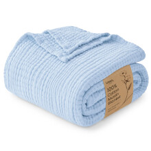 Love's cabin 100% Cotton Muslin Blanket Twin Size for Bed, Sky Blue