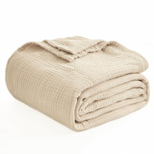 EMME Muslin Blankets for Adults Throw Blanket for Couch Beige 50" x 71"