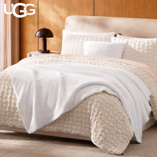 UGG UGG Whitecap Throw Blanket, Soft Fleece Blanket, 50" x 70", White 1