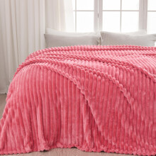 NEWCOSPLAY Fleece Ribbed Cozy Queen Blanket for Couch, Coral Pink, 90"x90"