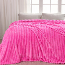 NEWCOSPLAY Fleece Ribbed Cozy Queen Blanket for Couch, Hot Pink, 90"x90"