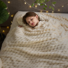 NEWCOSPLAY Fleece Clouds Cozy King Blanket for Couch, Ivory, 90"x110"
