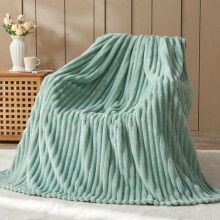 NEWCOSPLAY Fleece Ribbed Cozy Twin Blanket for Couch, Mint Green, 60"x80"