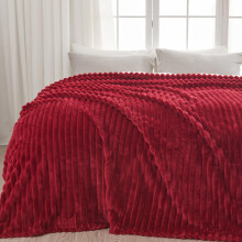 NEWCOSPLAY Fleece Ribbed Cozy King Blanket for Couch, Red, 90"x110"